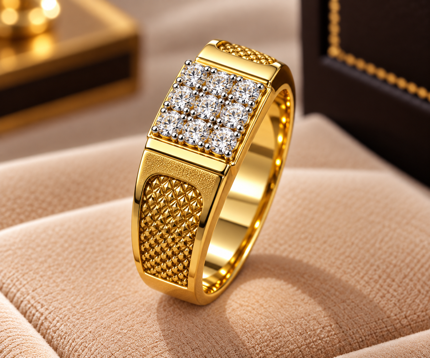 Luxurious Gold Pavé Diamond Ring Showcase